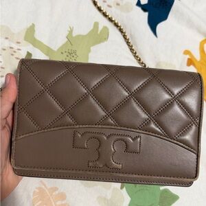 Tory Burch Taupe Quilted Crossbody Bag